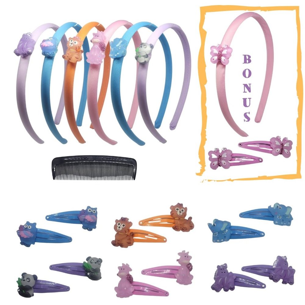 22 pcs Zoo Animal Headband / Hair clip combo set with bonus Butterfly